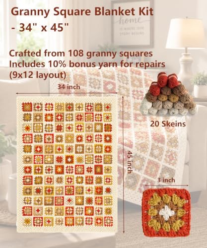 Kitcroet Crochet Kit for Beginners, Granny Square Blanket Easy Crochet Kit - Image 5