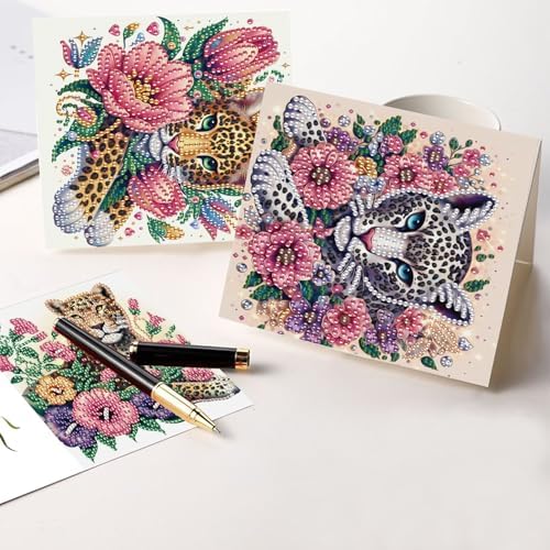 LazyFold 6 Pcs Diamond Art Painting Greeting Cards Kits, DIY Flowers and Animals Handmade Festival Greeting Cards with Envelopes Diamond Art Crafts Birthday Cards Creative Gift - Image 6