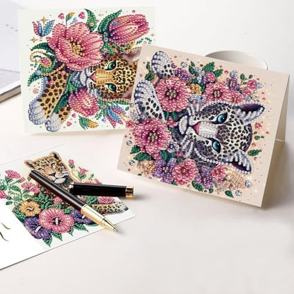 LazyFold 6 Pcs Diamond Art Painting Greeting Cards Kits, DIY Flowers and Animals Handmade Festival Greeting Cards with Envelopes Diamond Art Crafts Birthday Cards Creative Gift - Image 6