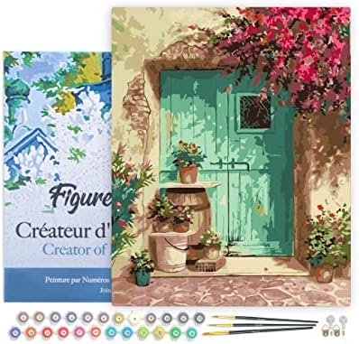 Figured'Art Paint by Numbers Kit for Adults with Frame Green Door 16"x20" - Craft Art Painting DIY Kit Canvas Already Stretched on a Wooden Frame by FiguredArt
