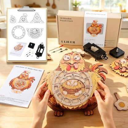 3D Puzzles for Adults Chef Chicken Clock Crafts for Adults - Image 3
