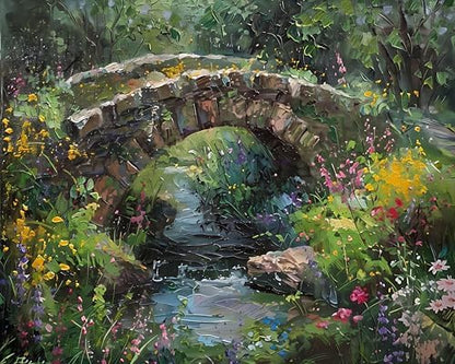 AuraDraw Stone Bridge Paint by Numbers Kit for Adults - DIY Stone Bridge Over River Painting on Canvas, Acrylic Paint Set or Home Decoration 16x20 Inch by AuraDraw