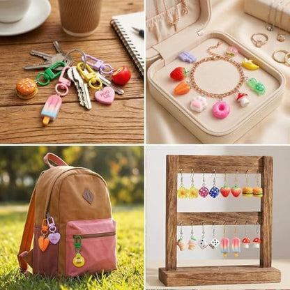 Keychain Charms Bulk 30pcs mixed Cute 3D Charms for Keychain Making for Bracelet Earring Jewelry Making DIY Crafts Includes Animal Food Fruit Flower Designs - Image 2