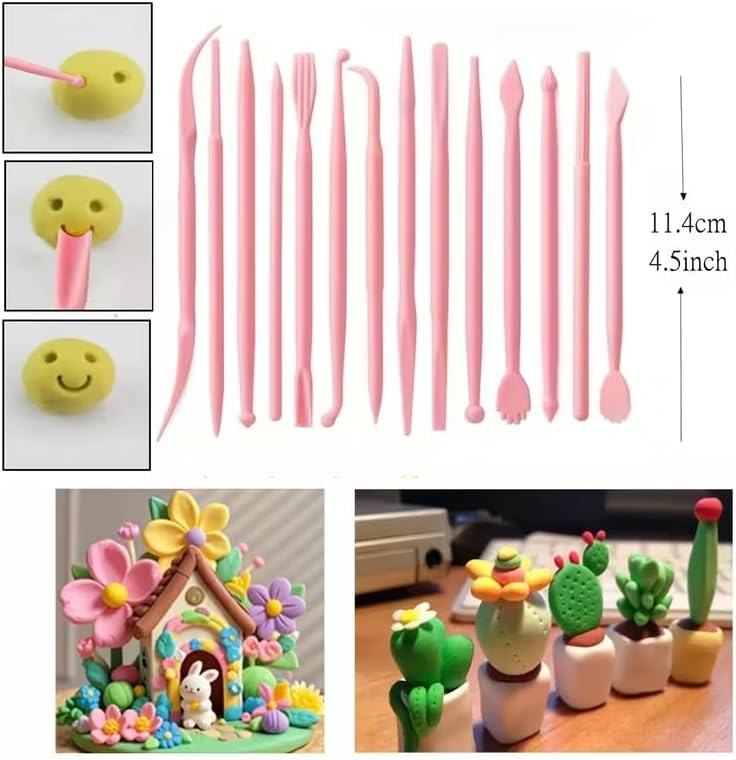 22 PCS Clay Sculpting Tools Set, Pink Air Dry Clay Tools & Polymer Clay Tools Kit, Double-Ended Plastic Modeling Tools for Pottery, Polymer Clay, Air Dry Clay & DIY Crafting for Adult - Image 2