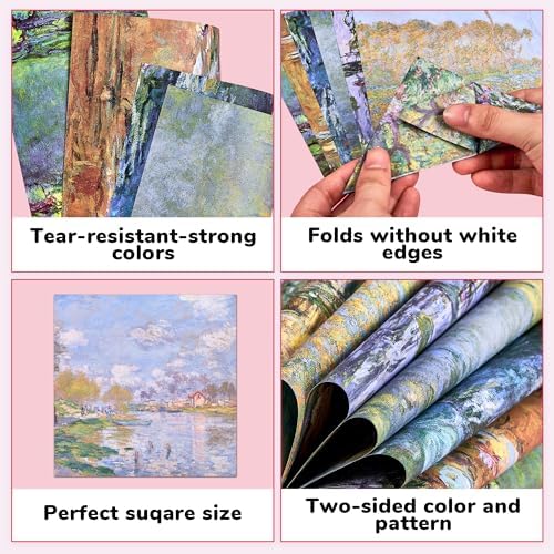 JoyCat Monet Patterned Origami Paper, 50 Double-Sided Sheets, 6x6 Inch - Image 3