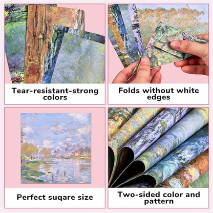 JoyCat Monet Patterned Origami Paper, 50 Double-Sided Sheets, 6x6 Inch - Image 3
