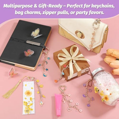 selizo 404Pcs Charms Lip Gloss Keychain Making Kit, DIY Craft Supplies with Charms, Key Chain Hooks, Jump Rings, Lobster Clasps, Chains, Jewelry Making Kit for Custom Keychains, Bags, Valentines Gifts - Image 5