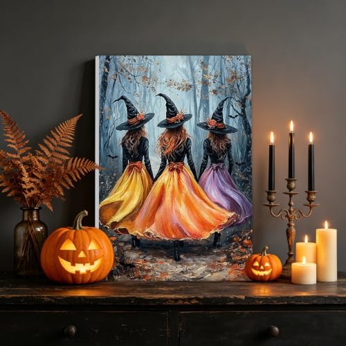 NAIMOER Halloween Witchs Paint by Numbers Kits for Adults Beginner with Wooden Framed, Fall Forest Color by Numbers on Canvas Painting Kits for Adults, Easy Paint DIY Acrylic for Home Decor 8X12 Inch - Image 2