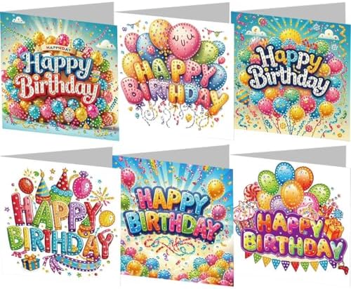 jinglinhh 6pcs Happy Birthday Diamond Art Painting Greeting Cards with Envelopes, DIY Card Making Kits for Adults, Diamond Art Postcards Christmas Cards Craft Gifts by Unknown