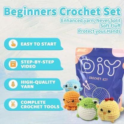YAMAXIN Crochet Kit for Beginners with 9 Hooks (2.0–6.0mm), 8 Animal Patterns & Yarn – Learn to Crochet Starter Set with Tools & Case – Amigurumi DIY Craft Kit for Adults & Kids - Image 6