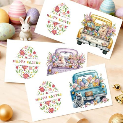 6Pcs Easter Greeting Card DIY Diamond Art Painting Greeting Cards Special Shaped Diamond Blessing Folding Card Kit Arts Crafts for Holiday Festival-Easter Truck - Image 6