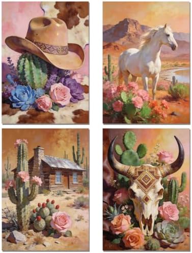 sdfkmlcdl Rustic Country Western Diamond Art Kits for Adults, Southwestern Boho Floral Cactus Horse Cow Skull Full Drill Diamond Painting Kits for Adults Beginners 4 Pack, 12x16 Inch by Unknown