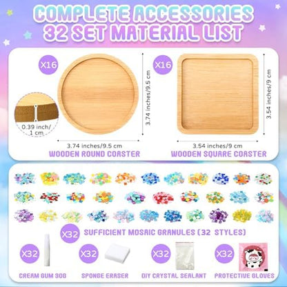 Reallnaive 32 Sets Mosaic Coaster Kit with Glass Tiles,Colorful Style - Image 2