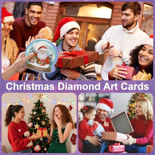 MUNORIAY 8 Pack Christmas Diamond Painting Greeting Card Kits DIY Diamond Art Christmas Cards with Envelopes Xmas 5D Rhinestones Painting Folding Card for Adults DIY Craft Family Friend Xmas Gifts - Image 2