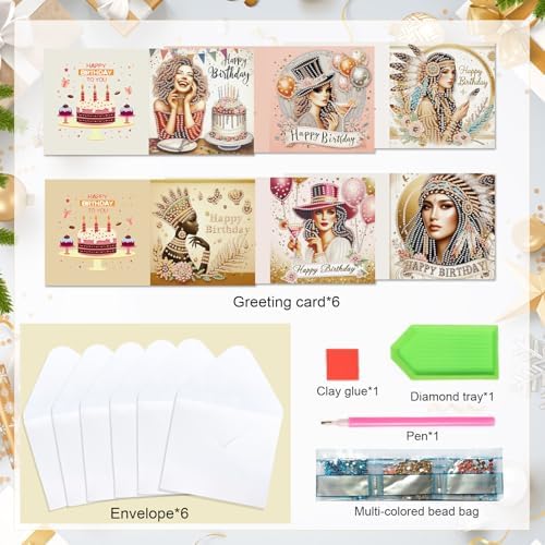 6pcs Diamond Painting Greeting Cards for Blessings and Wishes - Woman DIY Birthday card Special Shape Crystal Diamond Art Partial Mosaic Making Craft, Paper Material, for Christmas Thanksgiving Day - Image 3