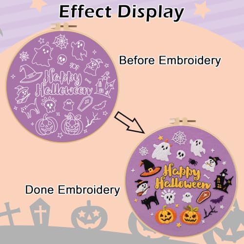 Louise Maelys Halloween Embroidery Kit for Beginners with Pumpkin Ghost - Image 3