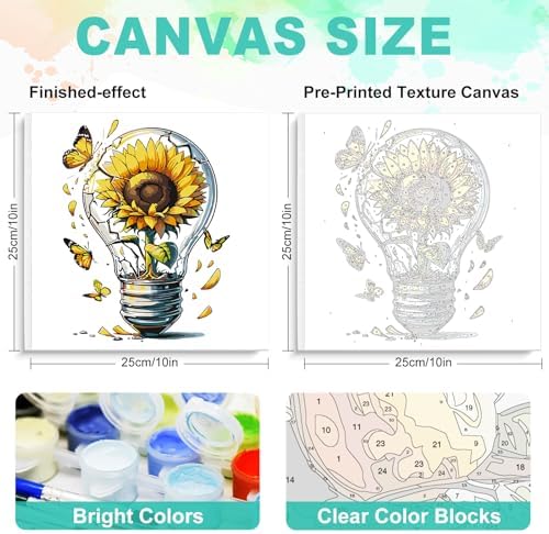 Framed Paint by Numbers Kit for Adults, Sunflower Light Bulb, 10 x 10 Inch - Image 3
