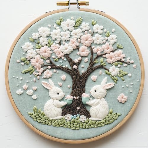 Punch Needle Kit for Beginners, Punch Stitching Kit for Adults, Needle Punch Kits for Adults, Two Rabbits Under The Tree DIY Embroidery Set by Unknown