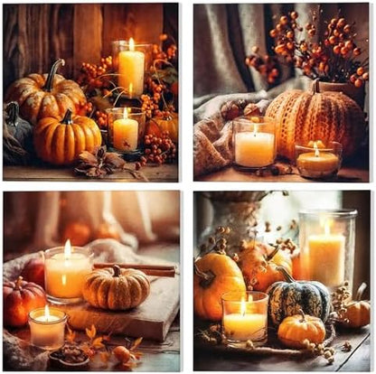 GHHKUD 4 Pack Pumpkin Candles Paint by Numbers Kits for Adults with Frame, DIY Halloween Paint by Numbers for Beginners, Painting by Numbers on Canvas Gifts for Home Decor 20x20cm by GHHKUD