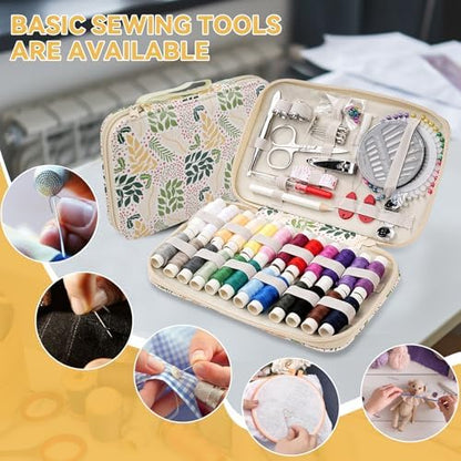 Floral Sewing Kit Printing Sewing Project Kits,126PCS Professional Sewing Supplies for Adults, Zipper Sewing Needles Set, Travel Sewing Accessory for Emergency, Home (Beige) - Image 4