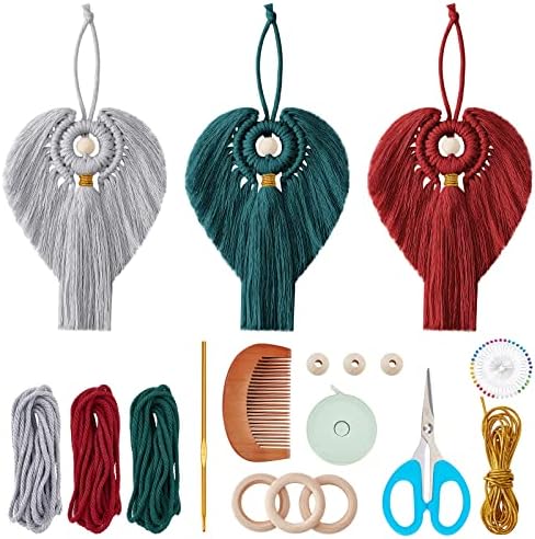 FREEBLOSS 3 Set DIY Macrame Angel Kit Macrame Angel Hanging Ornament Boho Macrame Wall Hanging Decor Macrame DIY Kit Christmas Gift for Mom Girls by FreeandCreativeCraftsArt