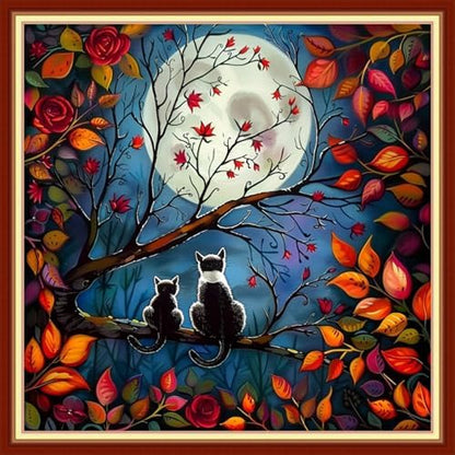 Joyhoor Stamped Cross Stitch Kits for Beginners, Needlepoint Kits for Adults, 11CT Counted Embroidery Kits-Cats Admiring the Moon 18x18 inchs by JoyhoorCrossStitchKits