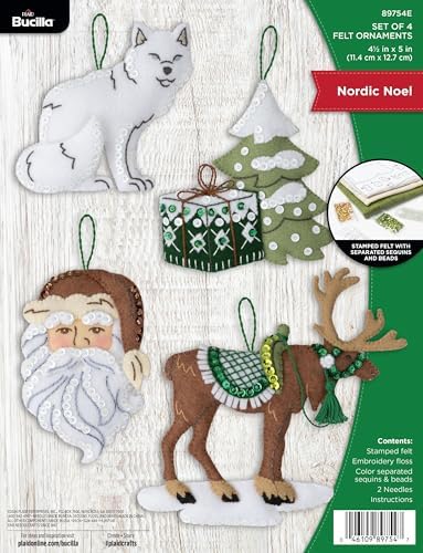 Bucilla Felt Applique 4 Piece Ornament Making Kit, Nordic Noel, Perfect for DIY Arts and Crafts by Bucilla