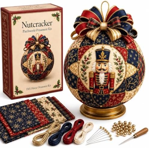 Christmas Classics Patchwork Ornament DIY Kit, Quilted Tree Fabric | Decor Set, Holiday Tabletop Craft for Beginners, Santa Reindeer Snowman Ornament, Xmas Craft Gift for Adults (Nutcracker) by Unknown