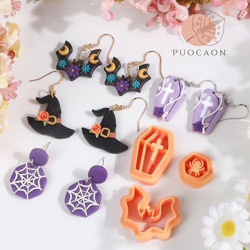 Puocaon Halloween Polymer Clay Cutters - 12 Pcs Witch Wizard Bat Ghost Pumpkin Halloween Clay Cutters for Earrings Jewelry Making - Image 4