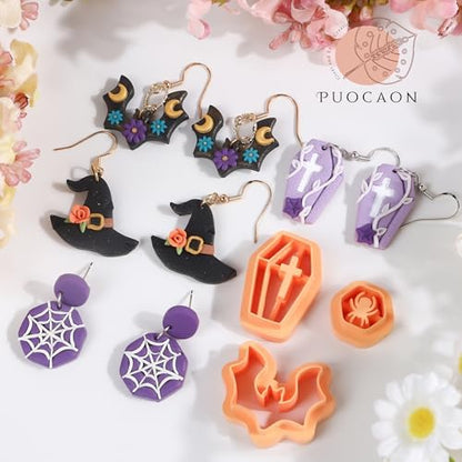 Puocaon Halloween Polymer Clay Cutters - 12 Pcs Witch Wizard Bat Ghost Pumpkin Halloween Clay Cutters for Earrings Jewelry Making - Image 4