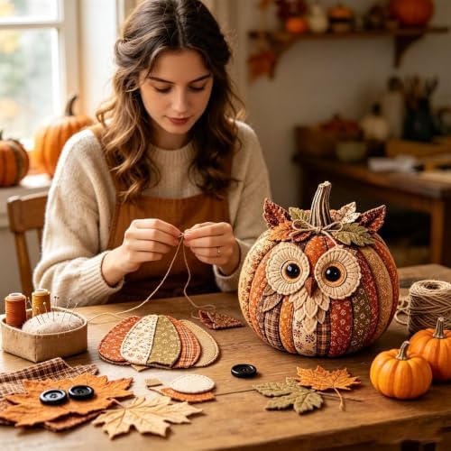 DIY Animal Pumpkin Sewing Kit - Autumn Fabric Animal Pumpkin Craft Set for Adults Beginners - Thanksgiving Handmade Fall Patchwork Craft Kit for Holiday Decor - Image 7