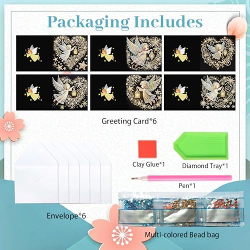 6pcs Christmas Diamond Painting Greeting Card with envelopes, DIY Angel Diamond Art Greeting Card for Blessing and Wish Special Shaped Arts Crafts for Birthday Thanksgiving Day Holiday - Image 3
