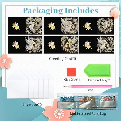 6pcs Christmas Diamond Painting Greeting Card with envelopes, DIY Angel Diamond Art Greeting Card for Blessing and Wish Special Shaped Arts Crafts for Birthday Thanksgiving Day Holiday - Image 3