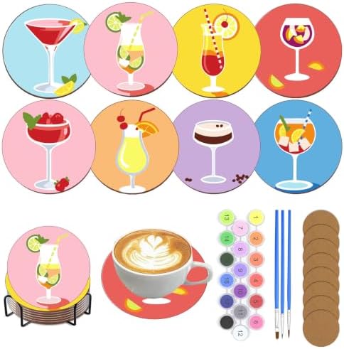 8 Pack Drinks Paint by Numbers Kits Coasters with Holder Cork Pads by Unknown
