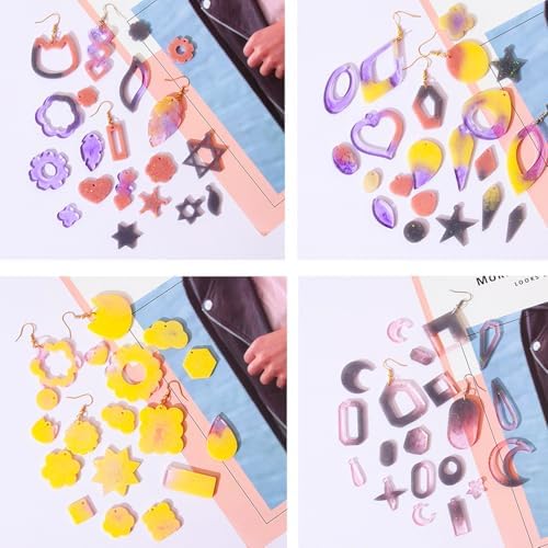 104Pcs Geometric Resin Earring Molds Kit, Flower Shaped Earrings Silicone Mold for Epoxy Resin Dangle Drop Jewelry Molds Making Kit with 100 Earring Hook for Earrings Necklace Pendants (Irregular) - Image 5
