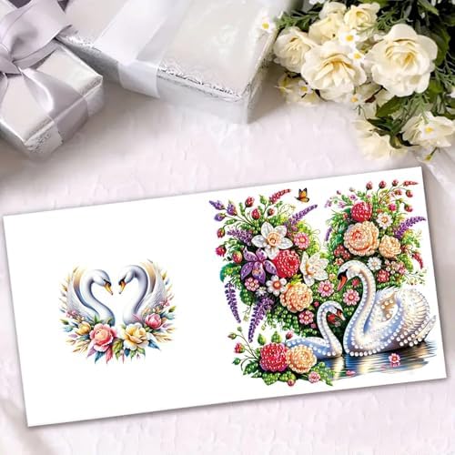 ARTopet 6Pcs Folding Greeting Card Diamond Art Painting Thank You Blessing Cards with White Envelope Rhinestones Painted Making Kits for Adults DIY Craft Holiday Gift-Swan - Image 2