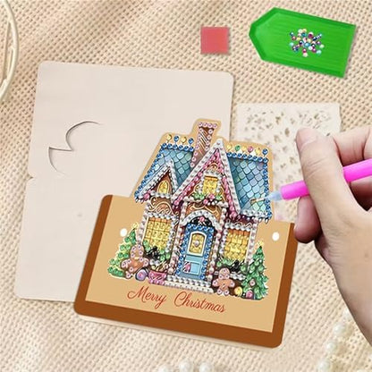 6 pack 3D Christmas Diamond Painting Greeting Cards Kit,House Diamond Art Birthday Cards with Envelopes,DIY Thank You Card Making Craft for Adults,Handmade Greeting Card Supplies Gift Idea(House) - Image 3