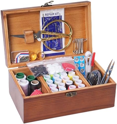Wooden Sewing Kit Box, Wooden Sewing Box with Sew Kit Accessories - Image 2