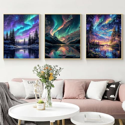 Yunruily 3 Pack Paint by Number Adult - Aurora Adult Paint Numbers,Aurora Painting by Numbers Kit for Adults for Gifts Home Wall Decor 12x16 Inch - Image 3
