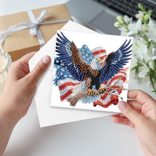 Focart 6-Pack Diamond Painting Greeting Card Kits of Independence Day, Special Shaped Diamonds Painting, DIY Handcraft for Relatives and Friends with Wishes,Unique Design Crafting for Holiday Cards - Image 5