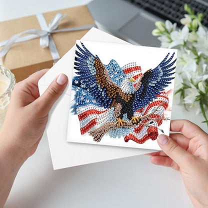 Focart 6-Pack Diamond Painting Greeting Card Kits of Independence Day, Special Shaped Diamonds Painting, DIY Handcraft for Relatives and Friends with Wishes,Unique Design Crafting for Holiday Cards - Image 5