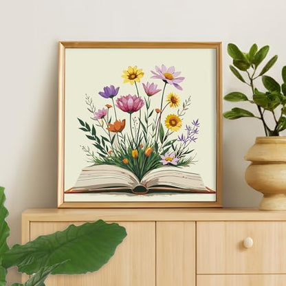 Framed Paint by Numbers Kit for Adults Beginners – Books and Flowers - Image 6
