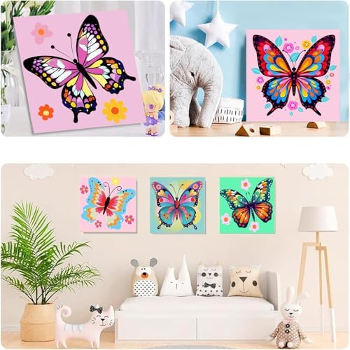 MXCFZX 6 Pack Butterfly Paint by Number for Kids with Wooden Frame,Easy Paint by Numbers for Kids Ages 4-8-12 Children DIY Acrylic Oil Painting by Number Kits for Home Wall Decor 8x8 Inch - Image 5