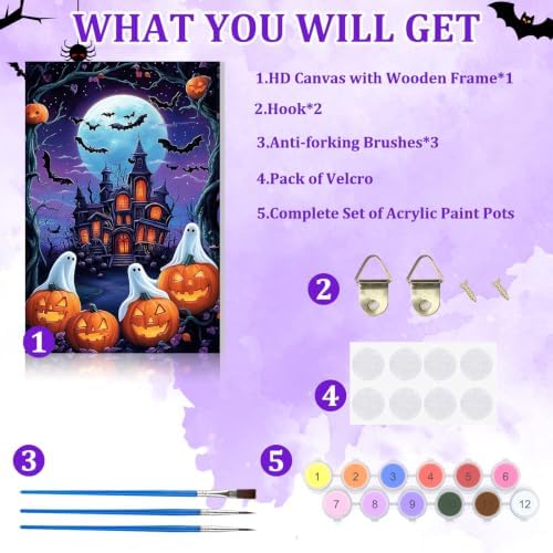 NAIMOER Halloween Paint by Numbers Kits for Adults Beginner with Wooden Framed, Ghosts Pumpkin Color by Numbers on Canvas Painting Kits for Adults, Easy Paint DIY Acrylic for Home Wall Decor 8X12 Inch - Image 5