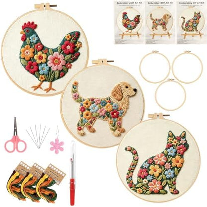 3 Packs Embroidery Kit for Adults, Embroidery for Beginners (Animal) by Unknown
