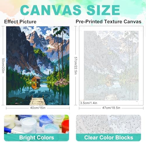 GEEHEIY Paint by Numbers Kit for Adults, Mountain Lake Cabin, 16 x 20 Inch - Image 3