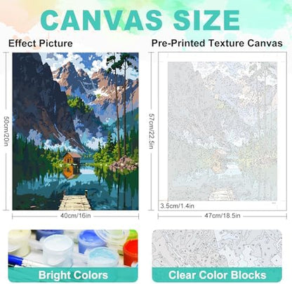 GEEHEIY Paint by Numbers Kit for Adults, Mountain Lake Cabin, 16 x 20 Inch - Image 3