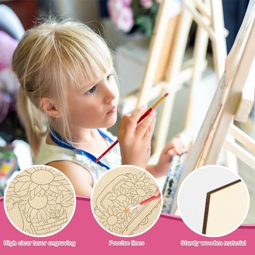 COCHIE 10 Pieces Large Sunflowers Unfinished Wood Crafts to Paint for Adults, Bulk Predrilled Wooden Ornaments for Painting, Summer Sunflower Paintable Wood Slices Craft Supplies with Ropes - Image 3