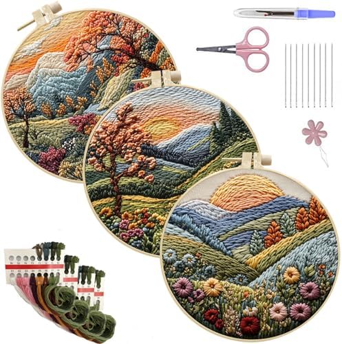 SCECALA 3 Pack Mountain Tree Landscape Embroidery Kit by SCECALA