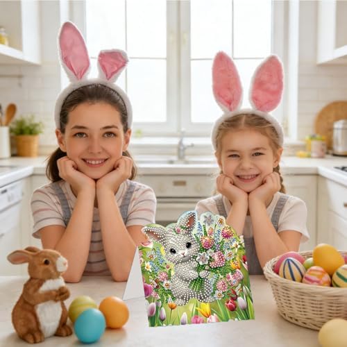 12 Packs Diamond Art Cards Kit, Diamond Painting Greeting Cards with Envelopes, DIY Card Making Kits for Adults, Gifts for Families, Friends, Partners (Easter Bunny B) - Image 6